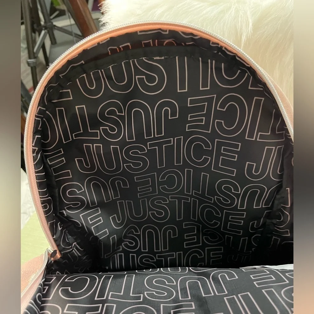 Justice Rose Gold Quilted Unicorn Initial “C” Backpack .